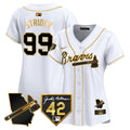 Women's Atlanta Braves 2024 Robinson & Georgia Patch Vapor Premier Limited Jersey - All Stitched - White Gold, Spencer Strider