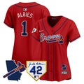 Women's Atlanta Braves 2024 Robinson & Georgia Patch Vapor Premier Limited Jersey - All Stitched - Red, Ozzie Albies