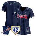 Women's Atlanta Braves 2024 Robinson & Georgia Patch Vapor Premier Limited Jersey - All Stitched - Navy, Team