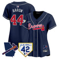 Women's Atlanta Braves 2024 Robinson & Georgia Patch Vapor Premier Limited Jersey - All Stitched - Navy, Hank Aaron