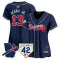 Women's Atlanta Braves 2024 Robinson & Georgia Patch Vapor Premier Limited Jersey - All Stitched - Navy, Ronald Acuna Jr.