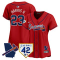 Women's Atlanta Braves 2024 Robinson & Georgia Patch Vapor Premier Limited Jersey - All Stitched - Red, Michael Harris II