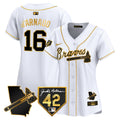 Women's Atlanta Braves 2024 Robinson & Georgia Patch Vapor Premier Limited Jersey - All Stitched - White Gold, Travis D'Arnaud