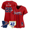 Women's Atlanta Braves 2024 Robinson & Georgia Patch Vapor Premier Limited Jersey - All Stitched - Red, Matt Olson