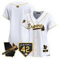 Women's Atlanta Braves 2024 Robinson & Georgia Patch Vapor Premier Limited Jersey - All Stitched - White Gold, Team