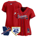 Women's Atlanta Braves 2024 Robinson & Georgia Patch Vapor Premier Limited Jersey - All Stitched - Red, Team
