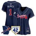 Women's Atlanta Braves 2024 Robinson & Georgia Patch Vapor Premier Limited Jersey - All Stitched - Navy, Ozzie Albies
