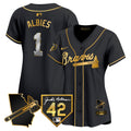 Women's Atlanta Braves 2024 Robinson & Georgia Patch Vapor Premier Limited Jersey - All Stitched - Black Gold, Ozzie Albies