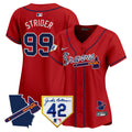 Women's Atlanta Braves 2024 Robinson & Georgia Patch Vapor Premier Limited Jersey - All Stitched - Red, Spencer Strider