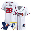 Women's Atlanta Braves 2024 Robinson & Georgia Patch Vapor Premier Limited Jersey - All Stitched - White, Matt Olson