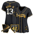 Women's Atlanta Braves 2024 Robinson & Georgia Patch Vapor Premier Limited Jersey - All Stitched - Black Gold, Ronald Acuna Jr.