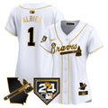 Women's Atlanta Braves 2024 Spring Training & Georgia Patch Vapor Premier Limited Jersey - All Stitched - White Gold, Ozzie Albies