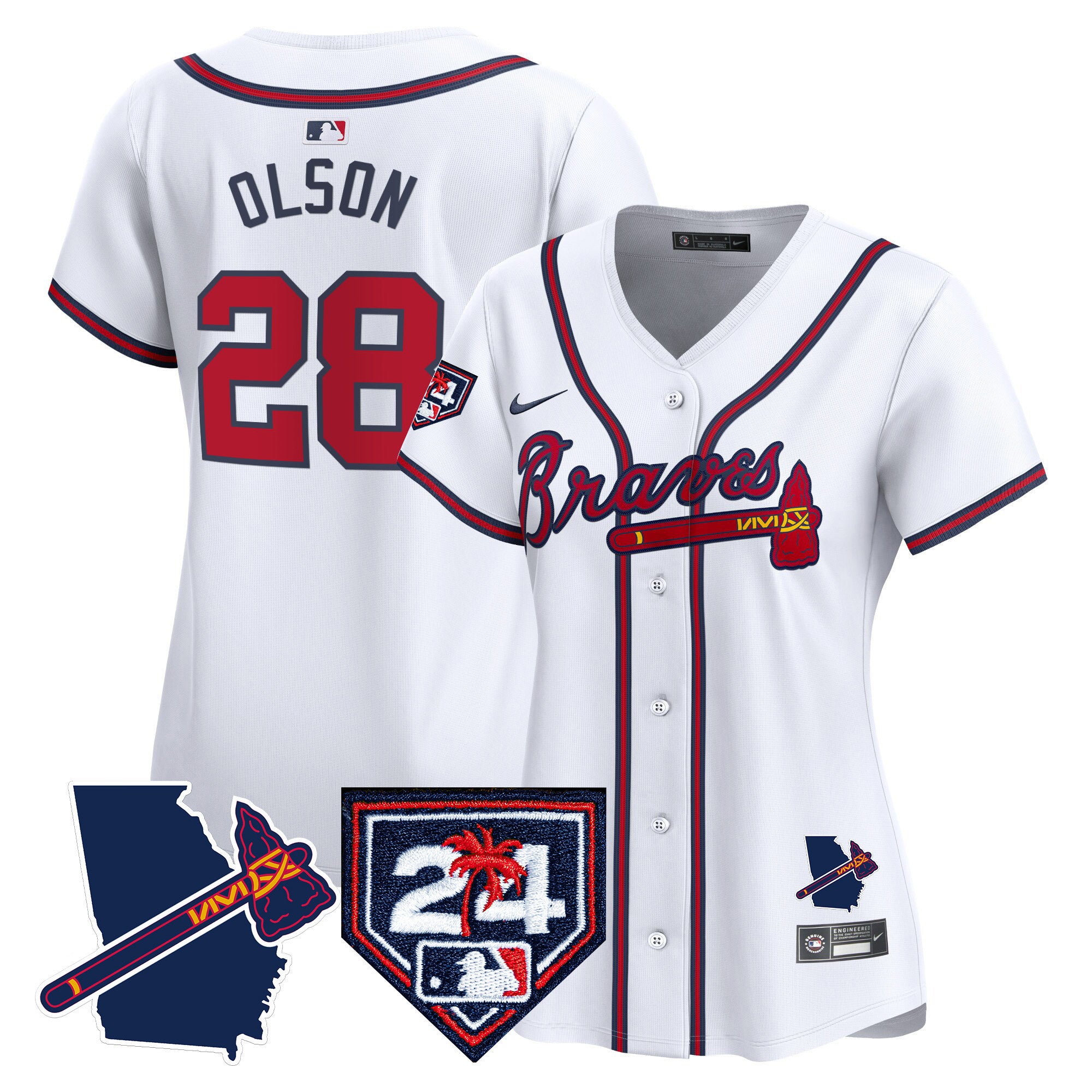 Women's Atlanta Braves 2024 Spring Training & Georgia Patch Vapor Premier Limited Jersey - All Stitched - White, Matt Olson