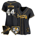 Women's Atlanta Braves 2024 Spring Training & Georgia Patch Vapor Premier Limited Jersey - All Stitched - Black Gold, Hank Aaron