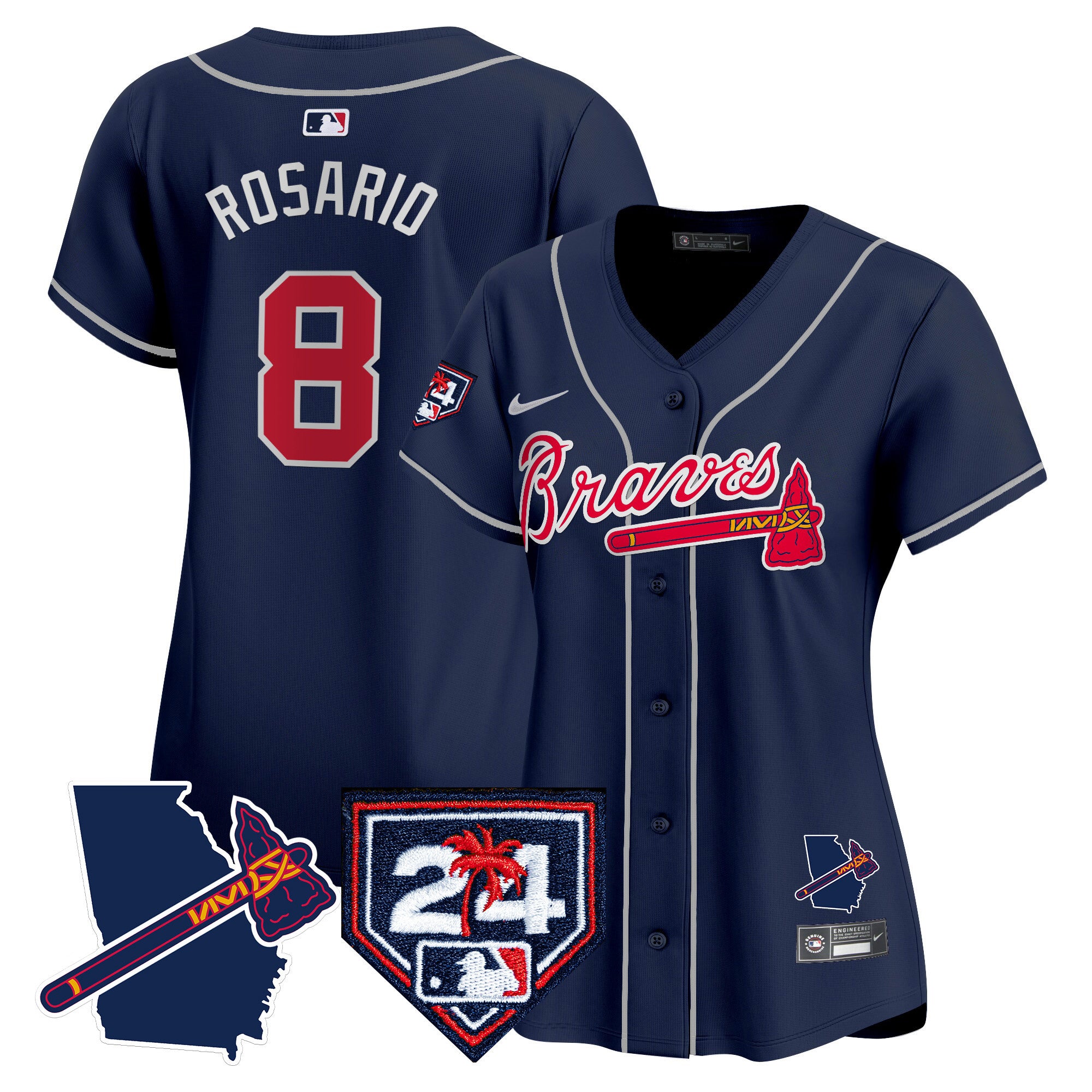 Women's Atlanta Braves 2024 Spring Training & Georgia Patch Vapor Premier Limited Jersey - All Stitched - Navy, Eddie Rosario