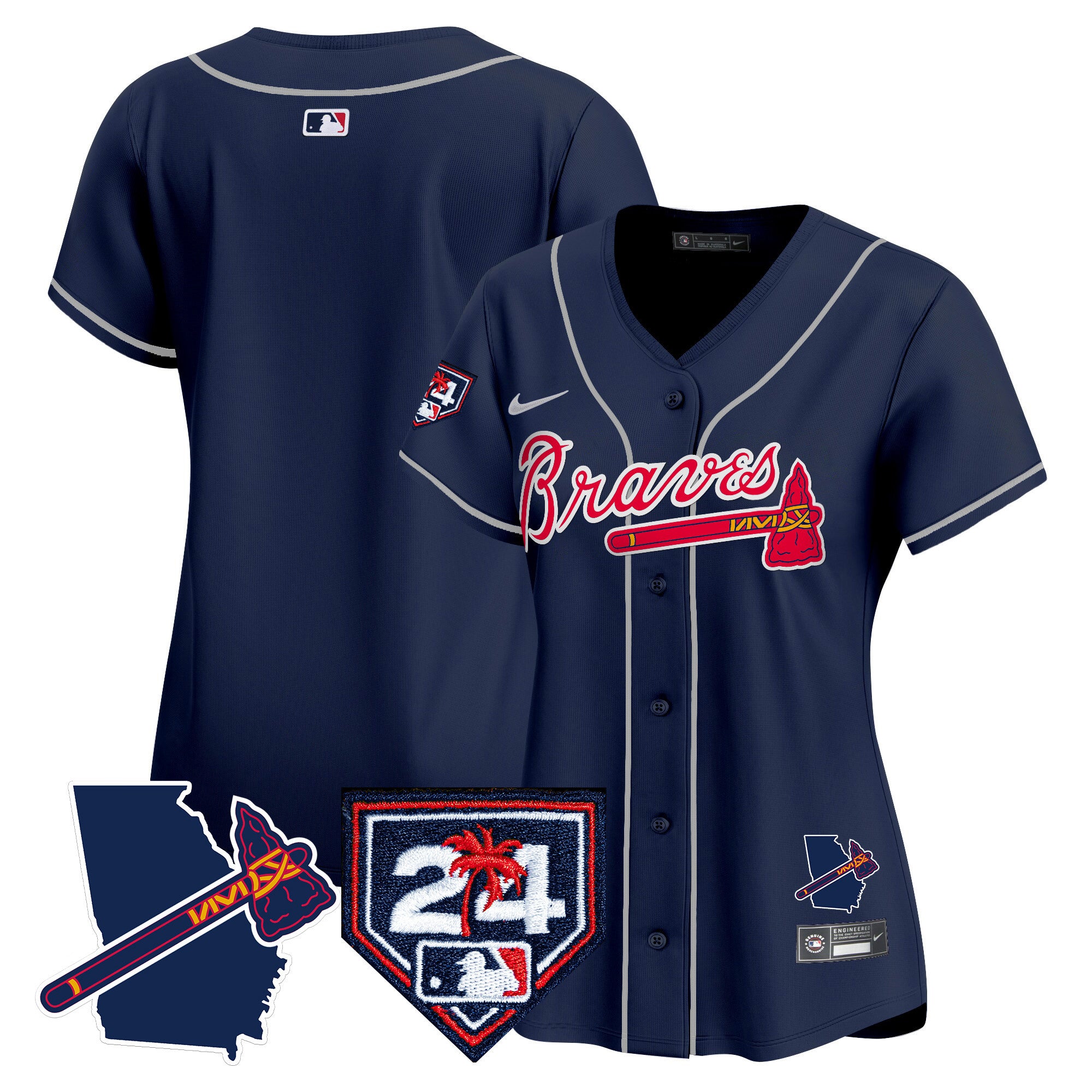 Women's Atlanta Braves 2024 Spring Training & Georgia Patch Vapor Premier Limited Jersey - All Stitched - Navy, Team
