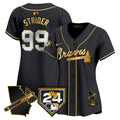 Women's Atlanta Braves 2024 Spring Training & Georgia Patch Vapor Premier Limited Jersey - All Stitched - Black Gold, Spencer Strider