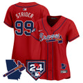 Women's Atlanta Braves 2024 Spring Training & Georgia Patch Vapor Premier Limited Jersey - All Stitched - Red, Spencer Strider