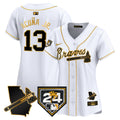 Women's Atlanta Braves 2024 Spring Training & Georgia Patch Vapor Premier Limited Jersey - All Stitched - White Gold, Ronald Acuna Jr.