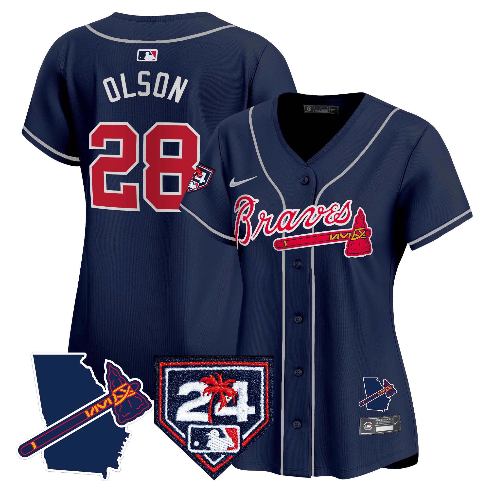 Women's Atlanta Braves 2024 Spring Training & Georgia Patch Vapor Premier Limited Jersey - All Stitched - Navy, Matt Olson
