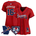 Women's Atlanta Braves 2024 Spring Training & Georgia Patch Vapor Premier Limited Jersey - All Stitched - Red, Travis D'Arnaud
