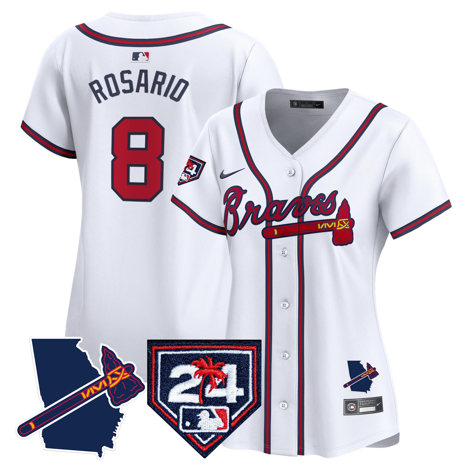 Women's Atlanta Braves 2024 Spring Training & Georgia Patch Vapor Premier Limited Jersey - All Stitched - White, Eddie Rosario