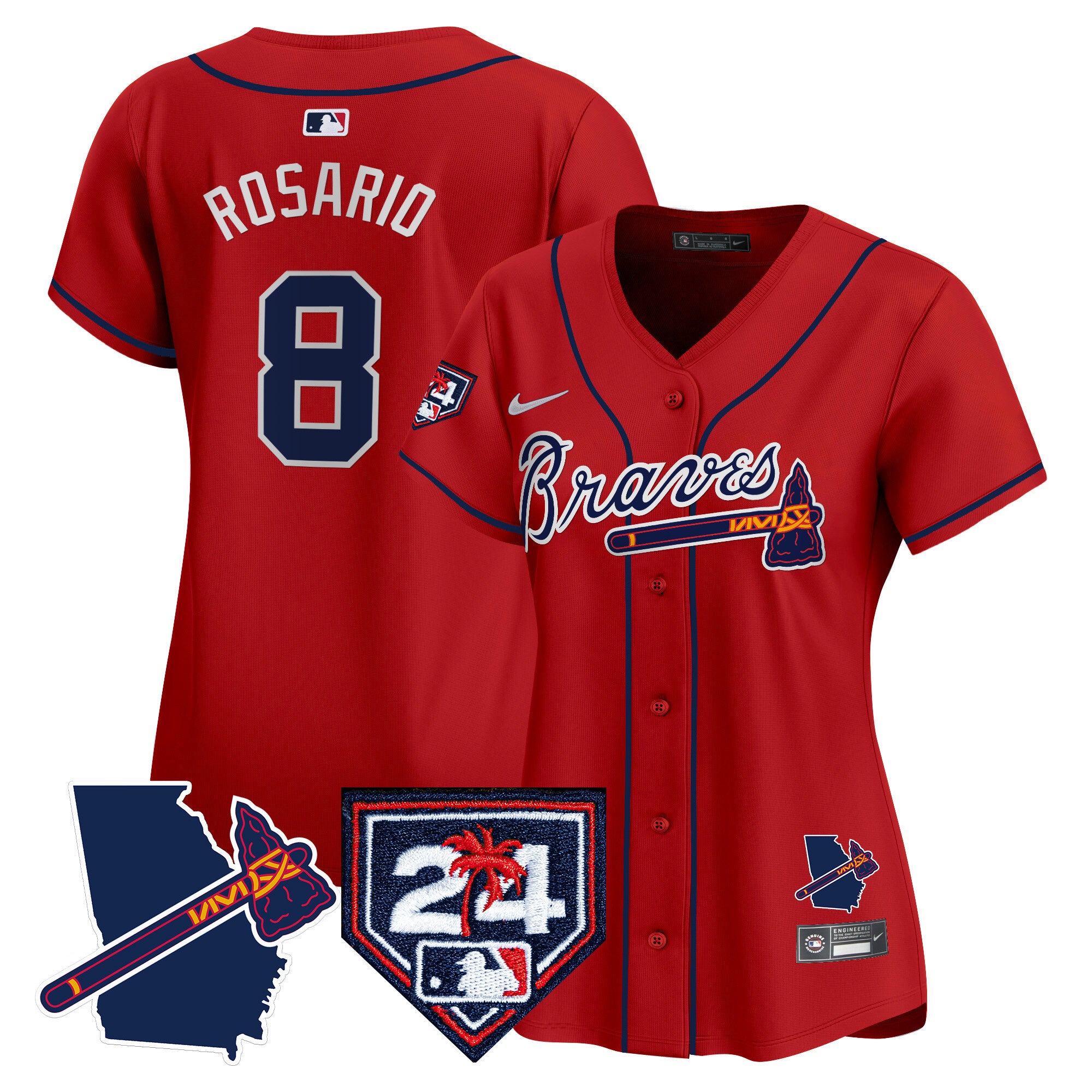 Women's Atlanta Braves 2024 Spring Training & Georgia Patch Vapor Premier Limited Jersey - All Stitched - Red, Eddie Rosario