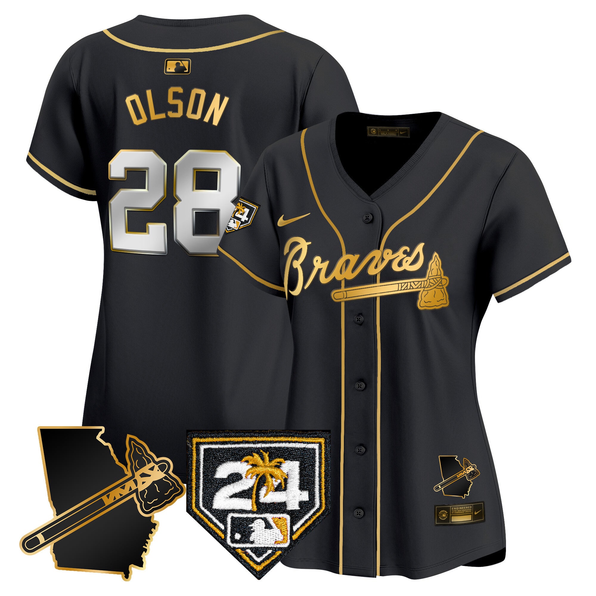 Women's Atlanta Braves 2024 Spring Training & Georgia Patch Vapor Premier Limited Jersey - All Stitched - Black Gold, Matt Olson