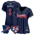 Women's Atlanta Braves 2024 Spring Training & Georgia Patch Vapor Premier Limited Jersey - All Stitched - Navy, Ozzie Albies