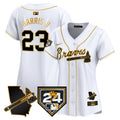 Women's Atlanta Braves 2024 Spring Training & Georgia Patch Vapor Premier Limited Jersey - All Stitched - White Gold, Michael Harris II