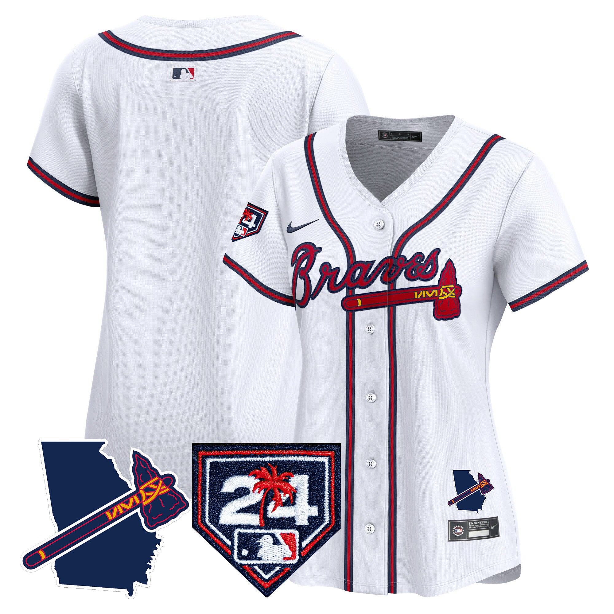Women's Atlanta Braves 2024 Spring Training & Georgia Patch Vapor Premier Limited Jersey - All Stitched - White, Team