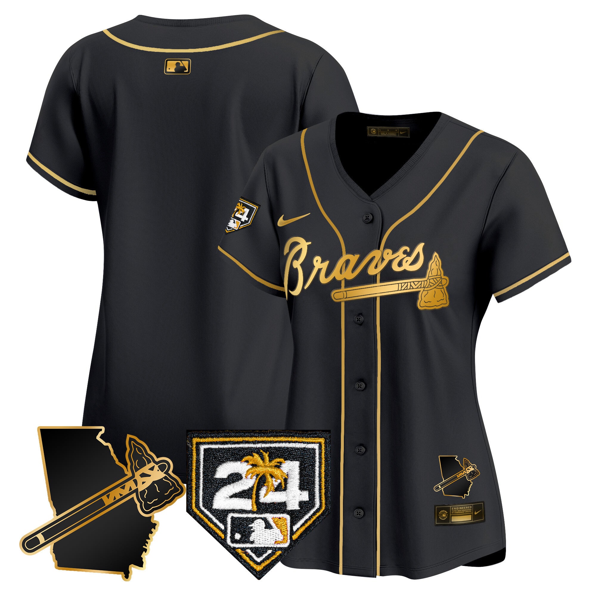 Women's Atlanta Braves 2024 Spring Training & Georgia Patch Vapor Premier Limited Jersey - All Stitched - Black Gold, Team