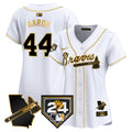 Women's Atlanta Braves 2024 Spring Training & Georgia Patch Vapor Premier Limited Jersey - All Stitched - White Gold, Hank Aaron