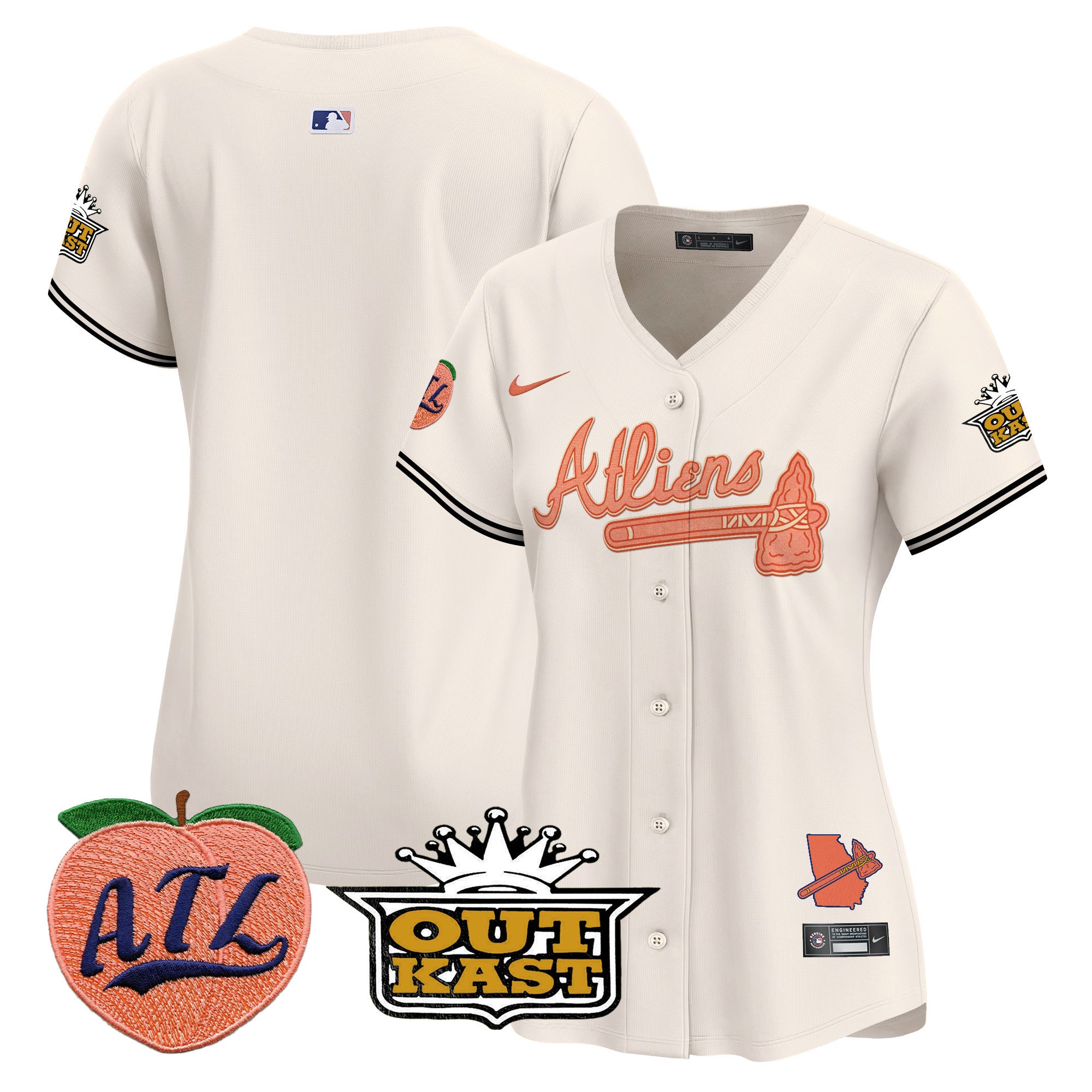 Women's Atlanta Braves Atliens & Peach Vapor Premier Limited Jersey - All Stitched - Cream, Team