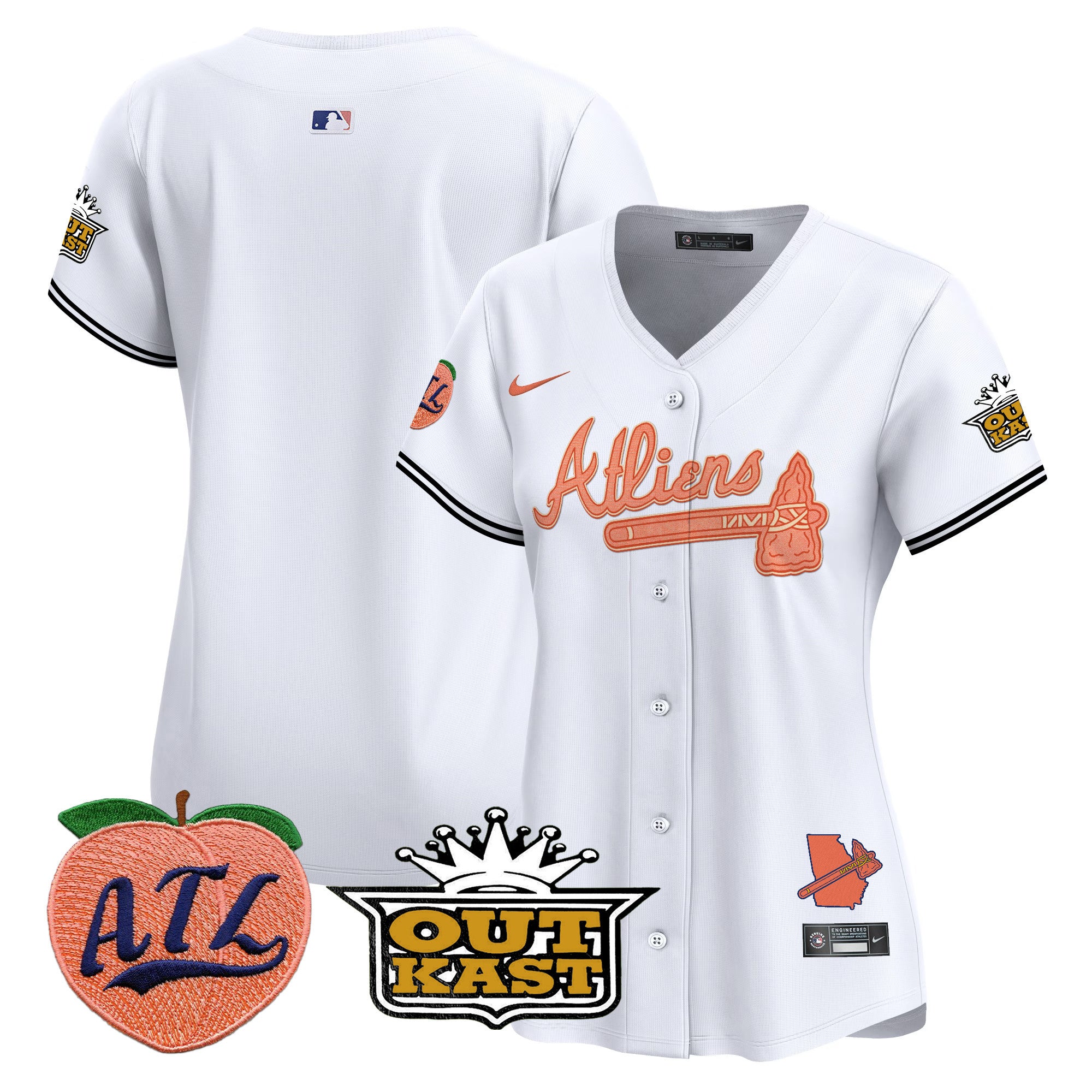 Women's Atlanta Braves Atliens & Peach Vapor Premier Limited Jersey - All Stitched - White, Team