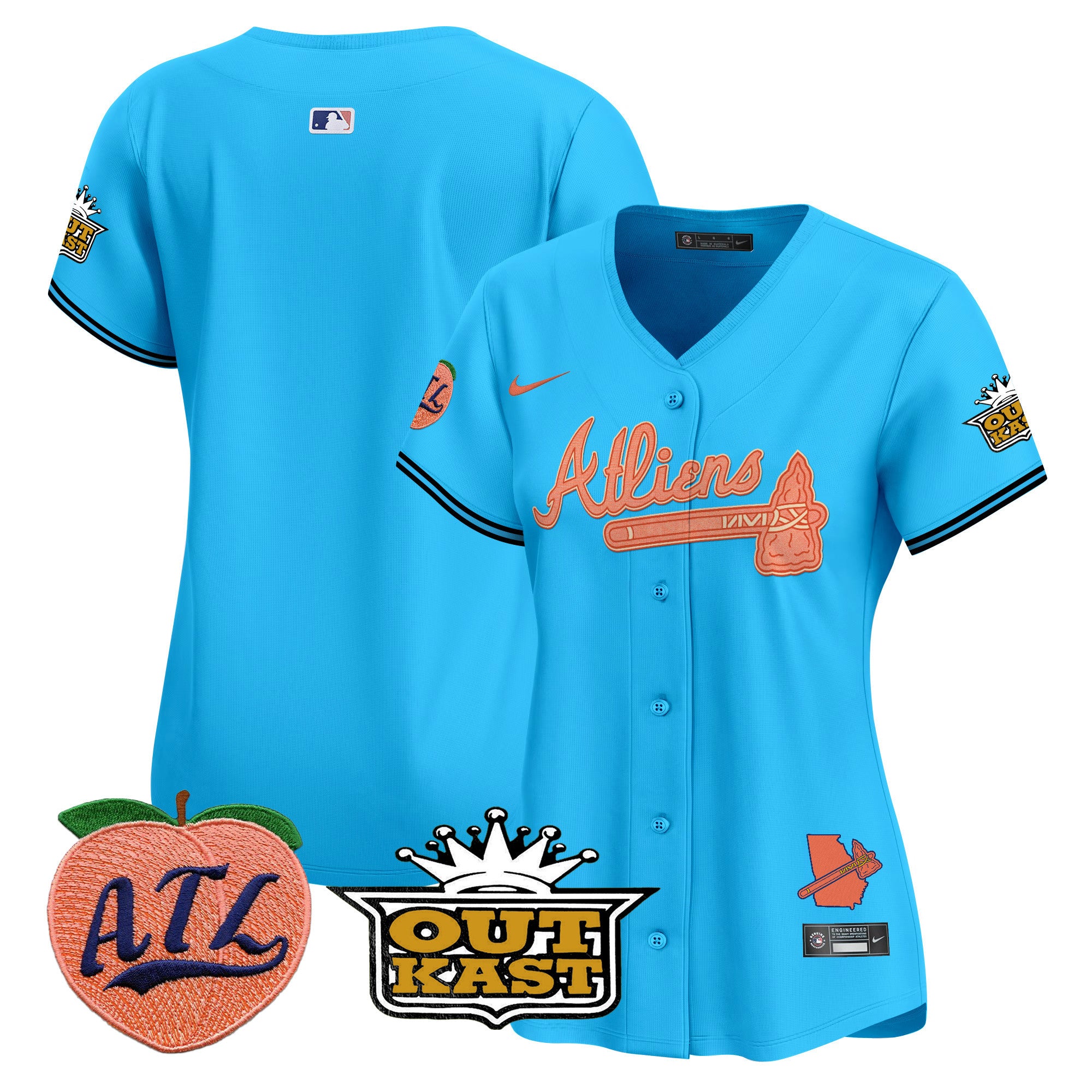 Women's Atlanta Braves Atliens & Peach Vapor Premier Limited Jersey - All Stitched - Light Blue, Team