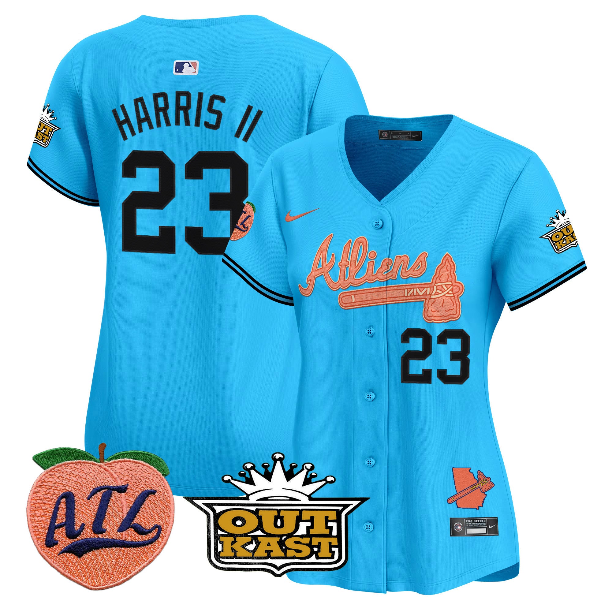 Women's Atlanta Braves Atliens & Peach Vapor Premier Limited Jersey - All Stitched - Light Blue, Michael Harris II