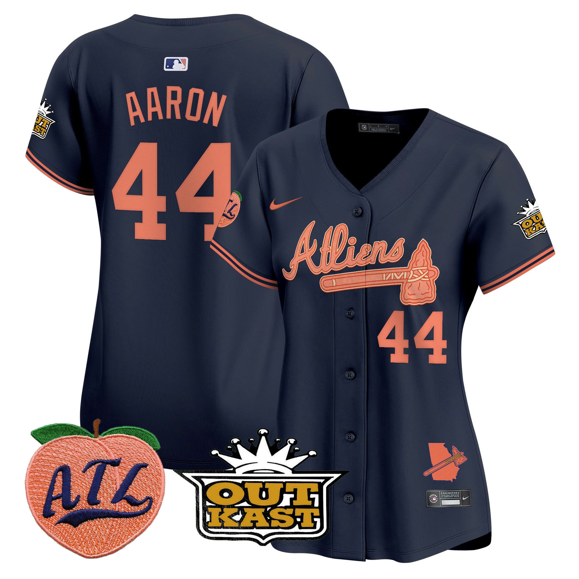 Women's Atlanta Braves Atliens & Peach Vapor Premier Limited Jersey - All Stitched - Atliens, Hank Aaron