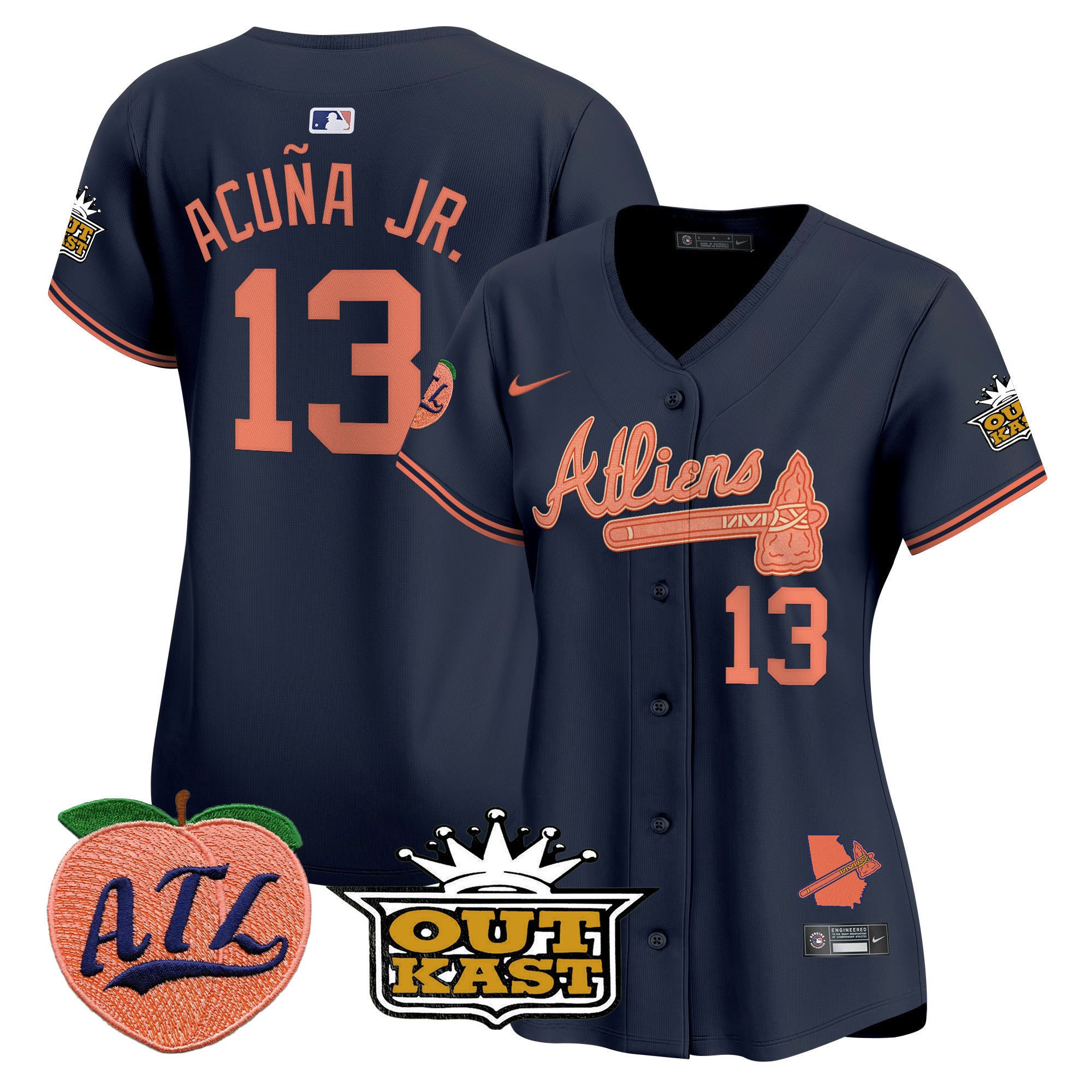Women's Atlanta Braves Atliens & Peach Vapor Premier Limited Jersey - All Stitched - Atliens, Ronald Acuna Jr.