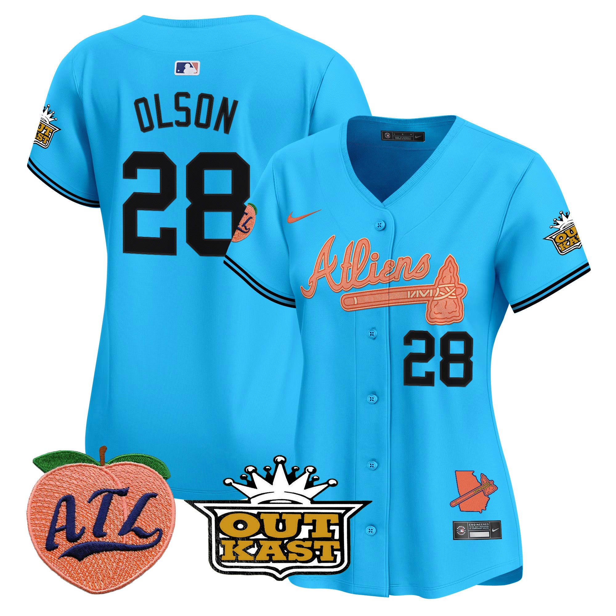 Women's Atlanta Braves Atliens & Peach Vapor Premier Limited Jersey - All Stitched - Light Blue, Matt Olson