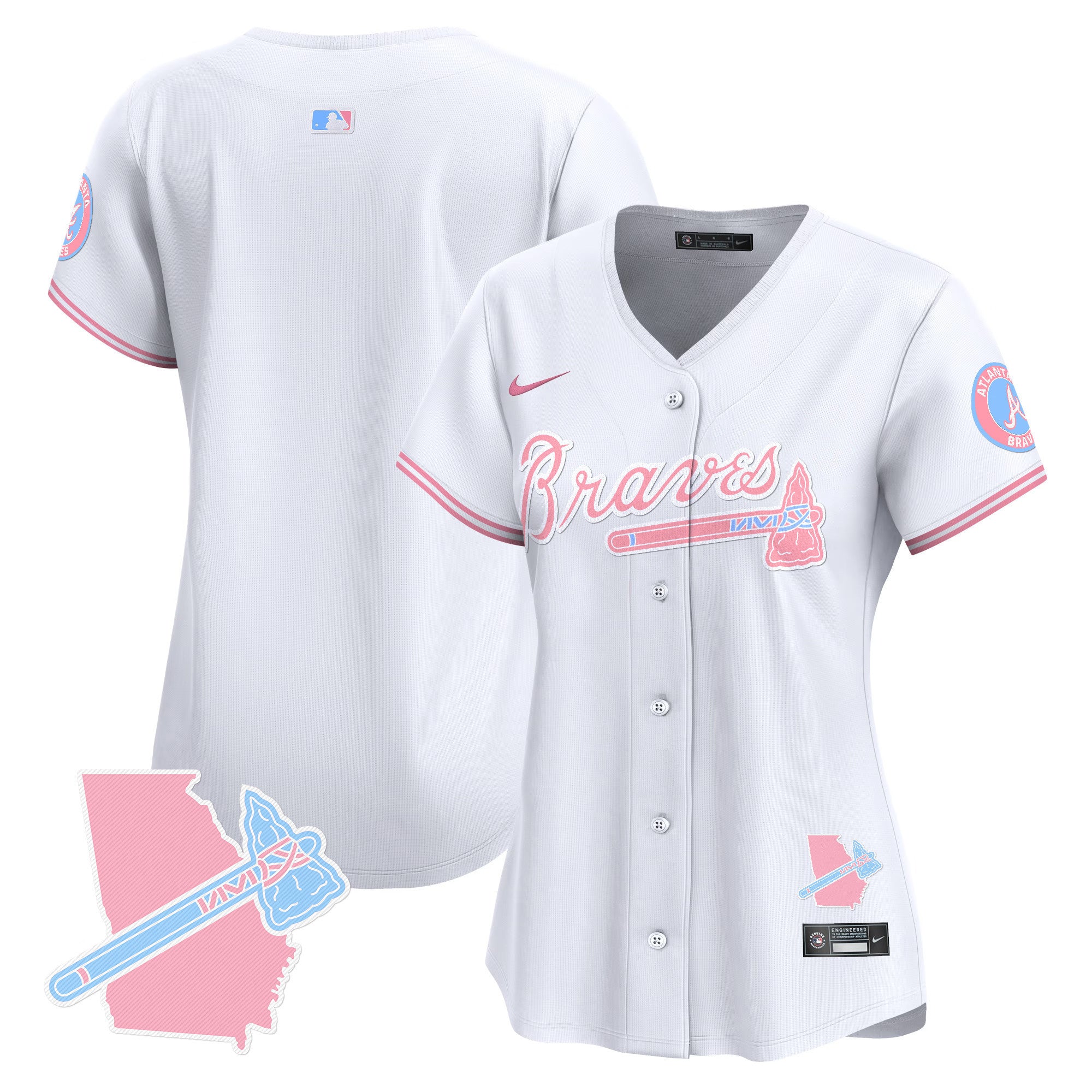Women's Atlanta Braves Bubblegum Pink Vapor Premier Limited Jersey - All Stitched - White, Team