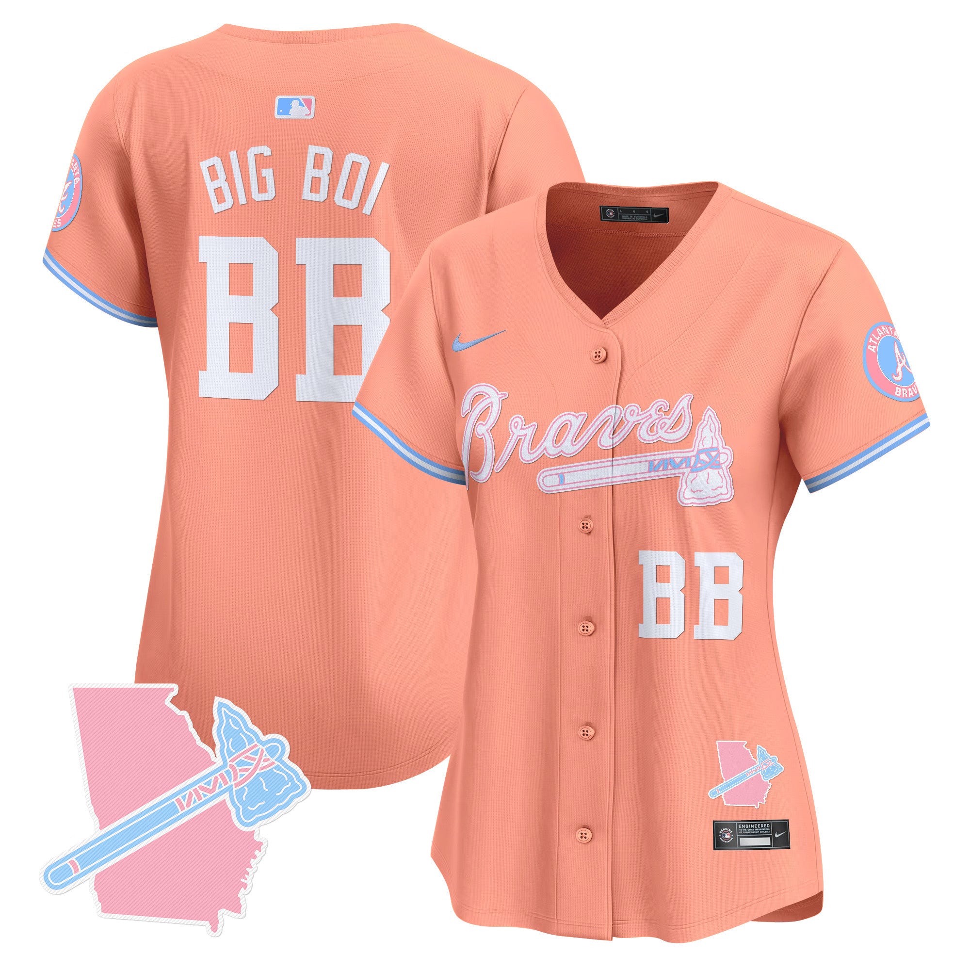 Women's Atlanta Braves Bubblegum Pink Vapor Premier Limited Jersey - All Stitched - Peach, Big Boi
