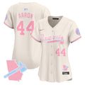 Women's Atlanta Braves Bubblegum Pink Vapor Premier Limited Jersey - All Stitched - Cream, Hank Aaron