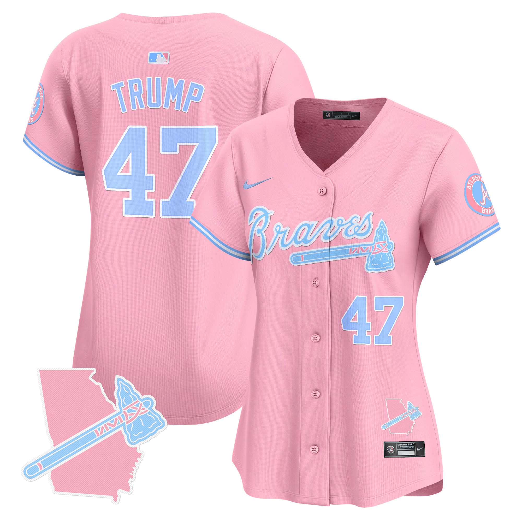 Women's Atlanta Braves Bubblegum Pink Vapor Premier Limited Jersey - All Stitched - Pink, Donald Trump