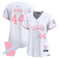 Women's Atlanta Braves Bubblegum Pink Vapor Premier Limited Jersey - All Stitched - White, Hank Aaron