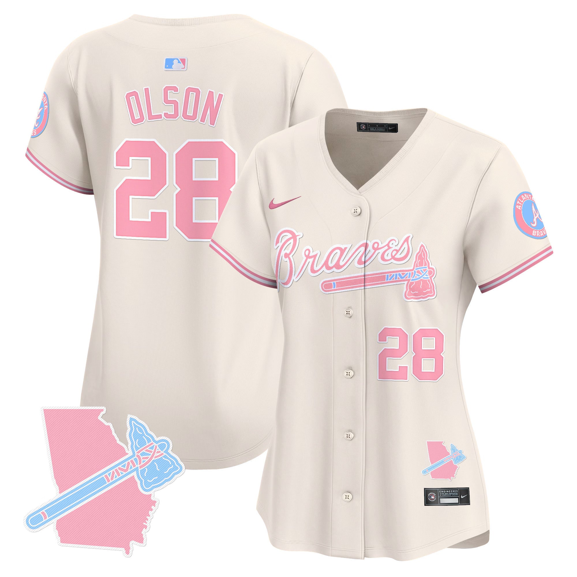 Women's Atlanta Braves Bubblegum Pink Vapor Premier Limited Jersey - All Stitched - Cream, Matt Olson