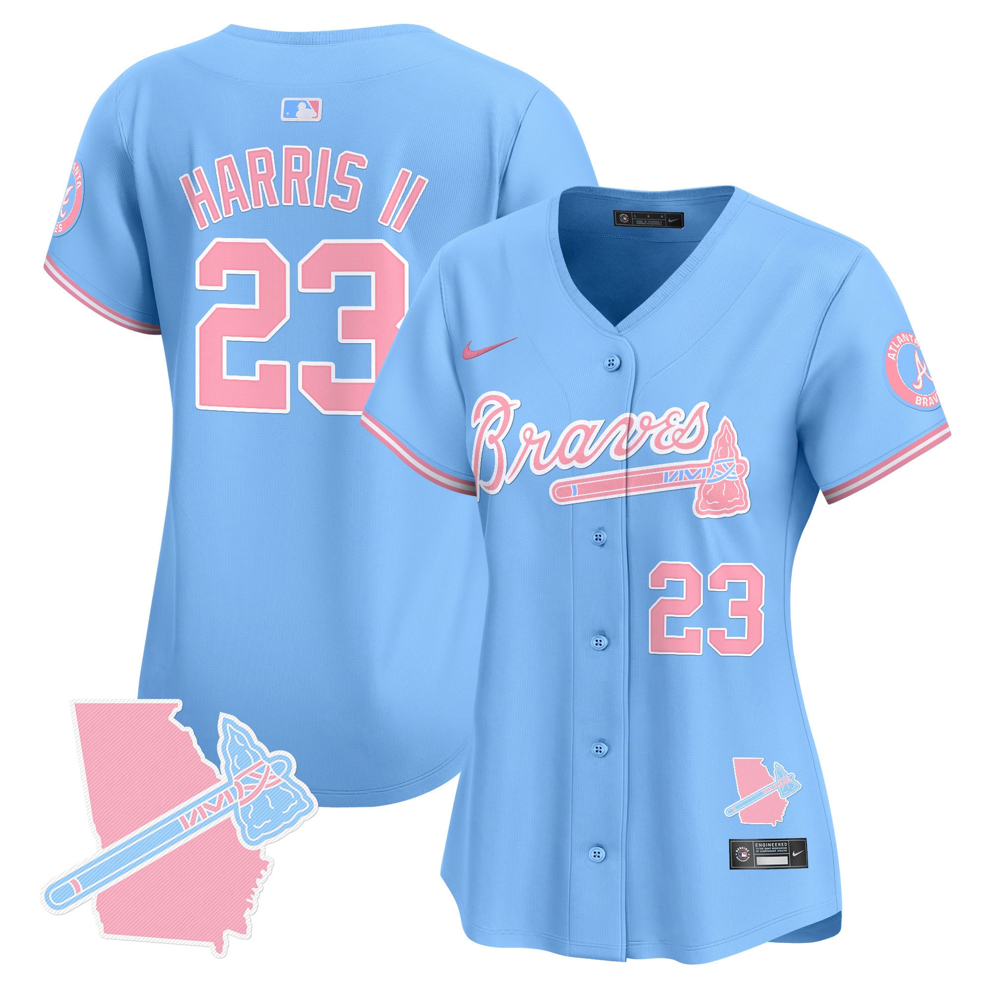 Women's Atlanta Braves Bubblegum Pink Vapor Premier Limited Jersey - All Stitched - Light Blue, Michael Harris II