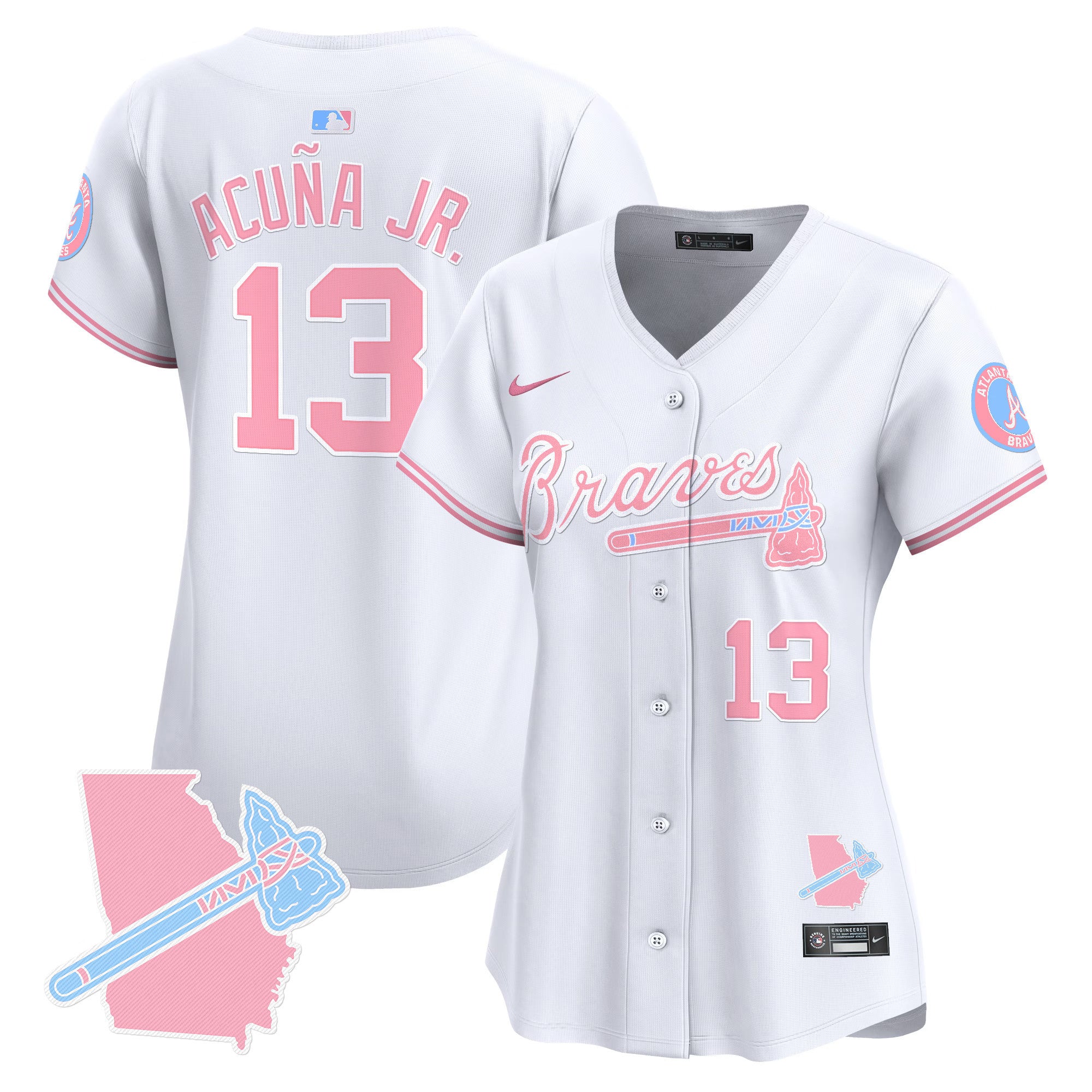 Women's Atlanta Braves Bubblegum Pink Vapor Premier Limited Jersey - All Stitched - White, Ronald Acuna Jr.