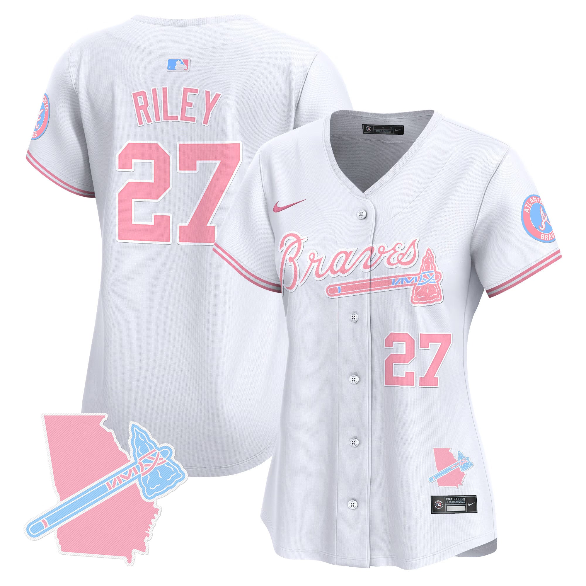 Women's Atlanta Braves Bubblegum Pink Vapor Premier Limited Jersey - All Stitched - White, Austin Riley