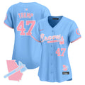 Women's Atlanta Braves Bubblegum Pink Vapor Premier Limited Jersey - All Stitched - Light Blue, Donald Trump